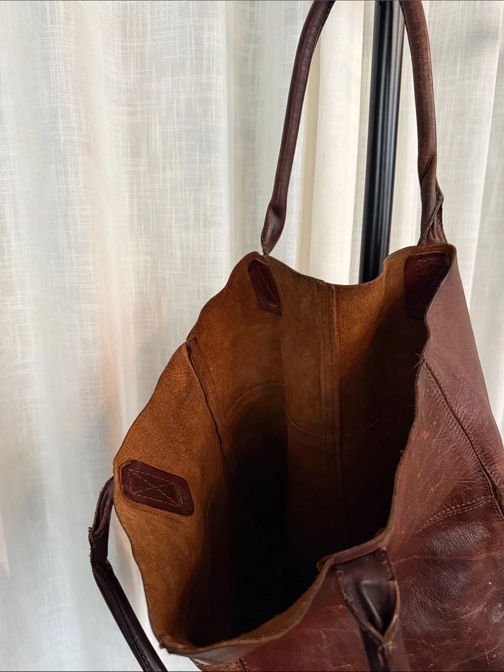 Beautifully Broken In Vintage Brown Leather Tote